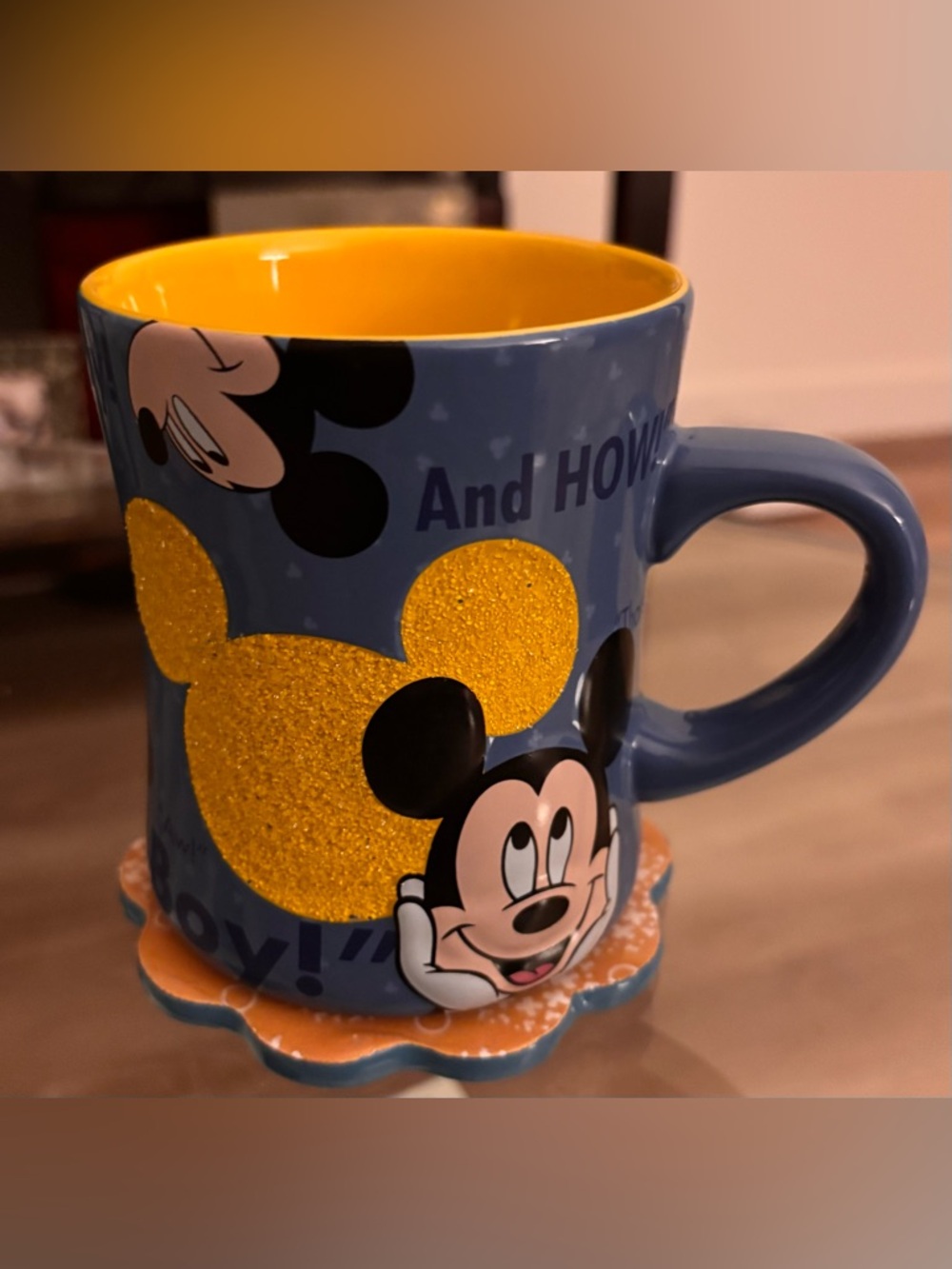 Disney Mickey Mouse Blue Mug with Yellow Glitter Accent